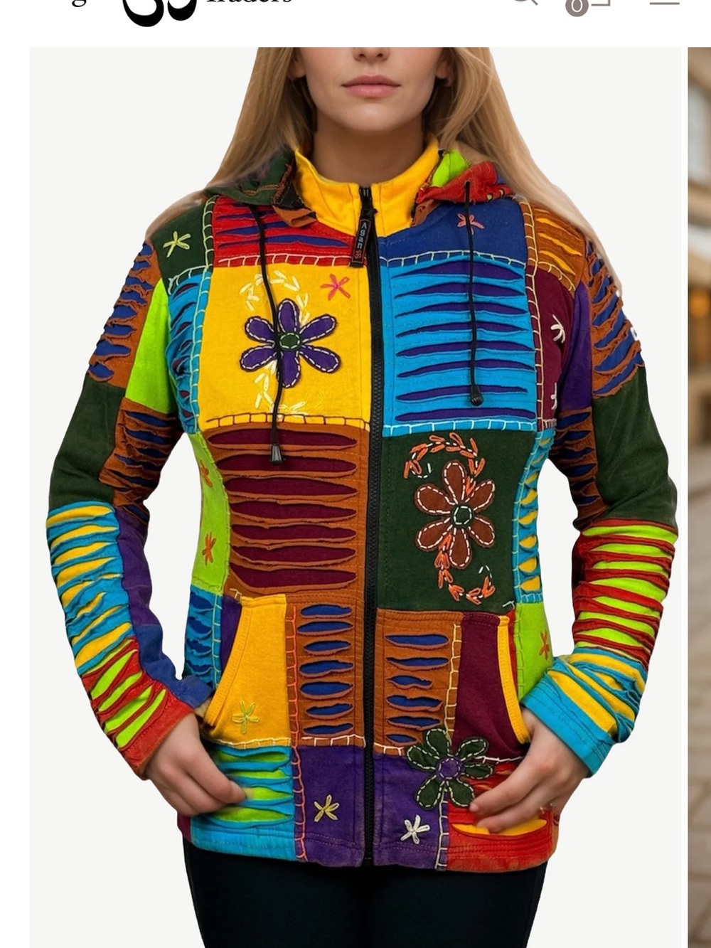 339 RJ Bohemian Knit Cotton Razor Cut Pixie Hoodie Funky Sweatshirts Rib Jacket